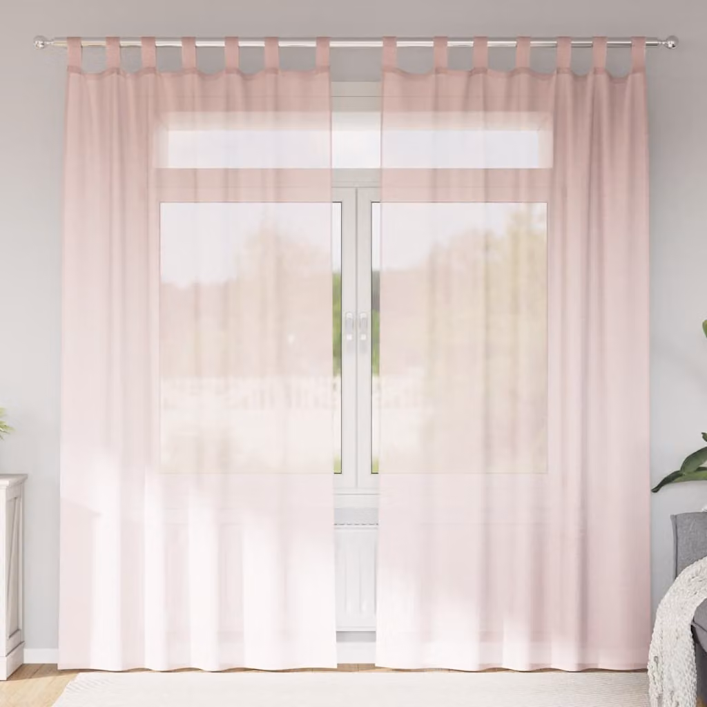 Set di 2 tende in voile semi-trasparenti vidaXL con passanti, colore rosa chiaro, L: 140 cm x H: 225 cm