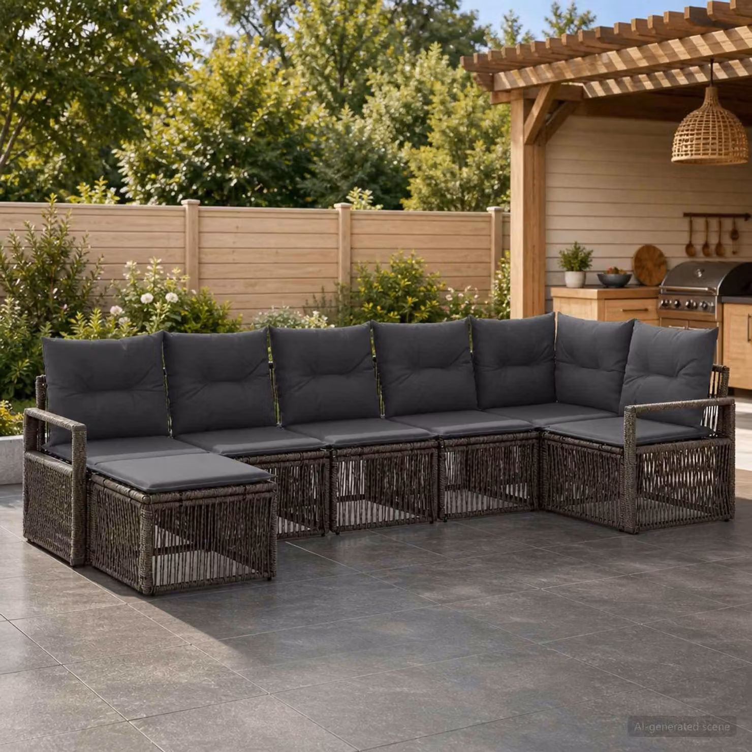 Maison Exclusive - Set da giardino composto da 7 pezzi, divano, colore grigio, realizzato in rattan sintetico
