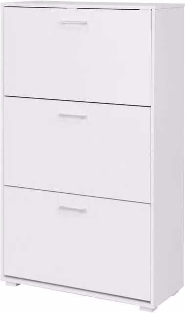 Scarpiera GIORDANOSHOP con 3 scomparti a ribalta, colore bianco opaco, per 18 paia di scarpe, L: 67 cm, P: 28 cm, H: 112 cm