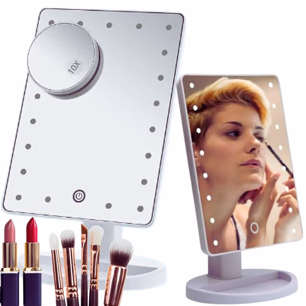 Specchio da trucco illuminato con 16 LED (26,5 x 17 cm)