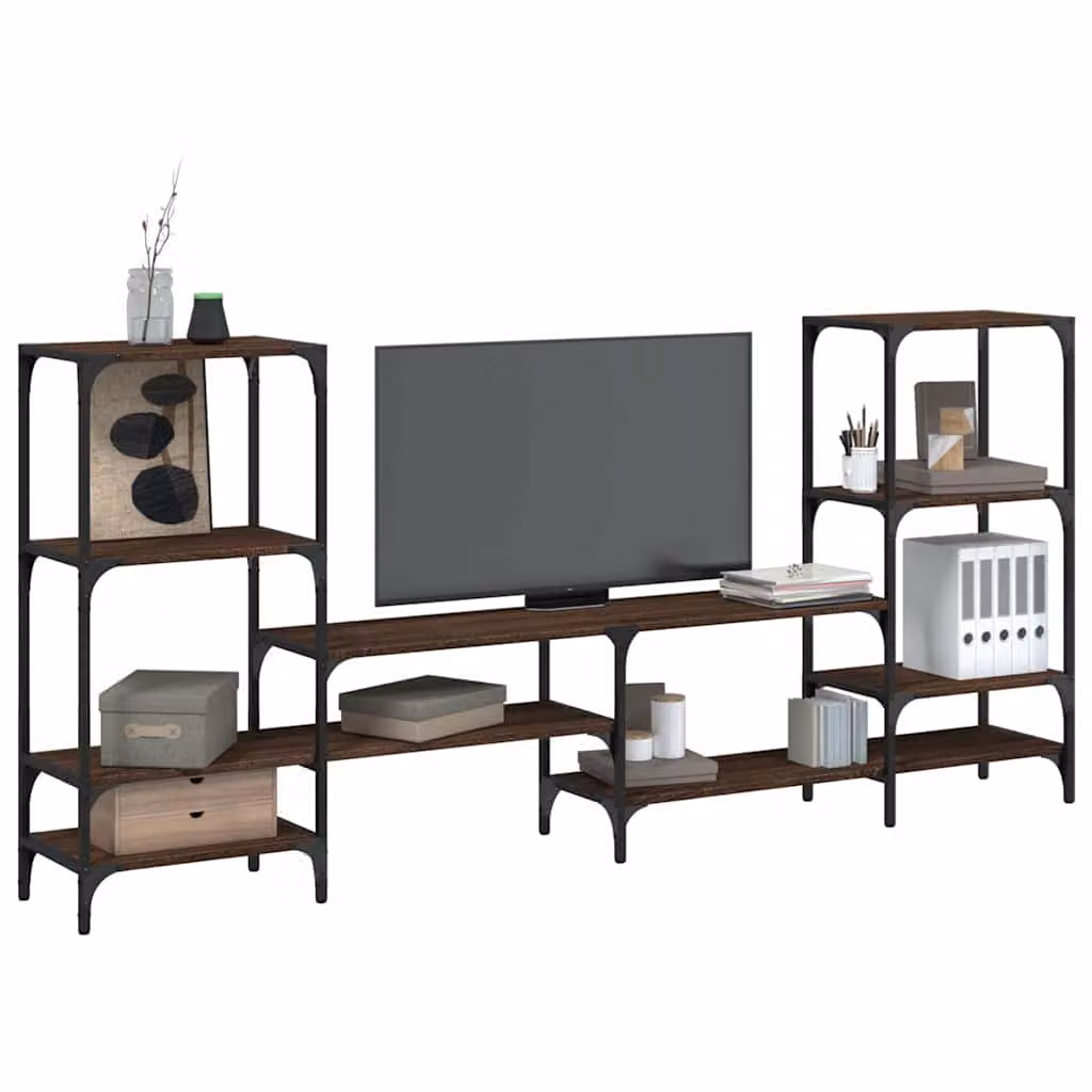 Mobile TV vidaXL in stile industriale, Rovere Marrone, L: 206,5 cm, P: 28,5 cm, H: 95 cm