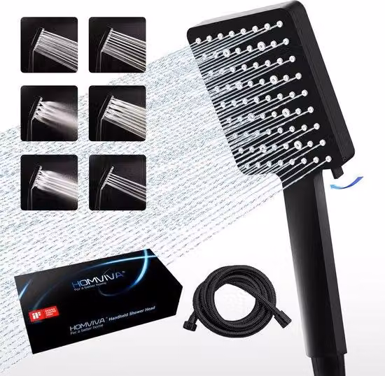 Set doccia e flessibile ad alta pressione - soffione manuale potente - 1 pezzo - nero opaco