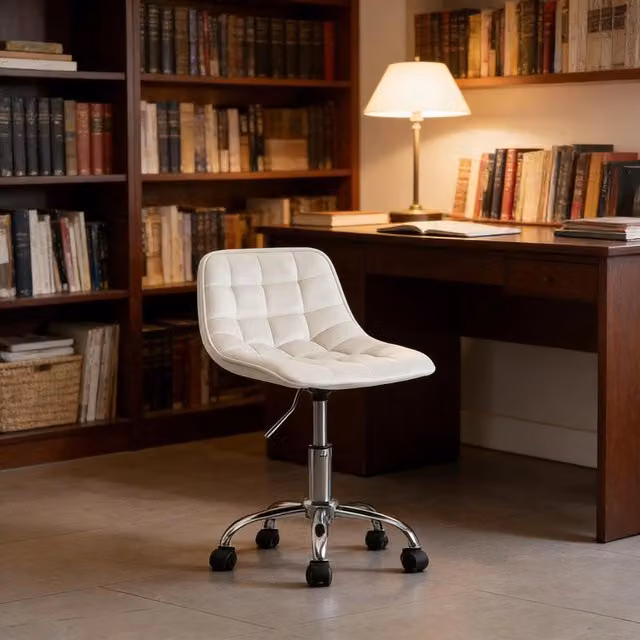 Sedia da ufficio ergonomica girevole OKWISH in velluto e metallo bianco