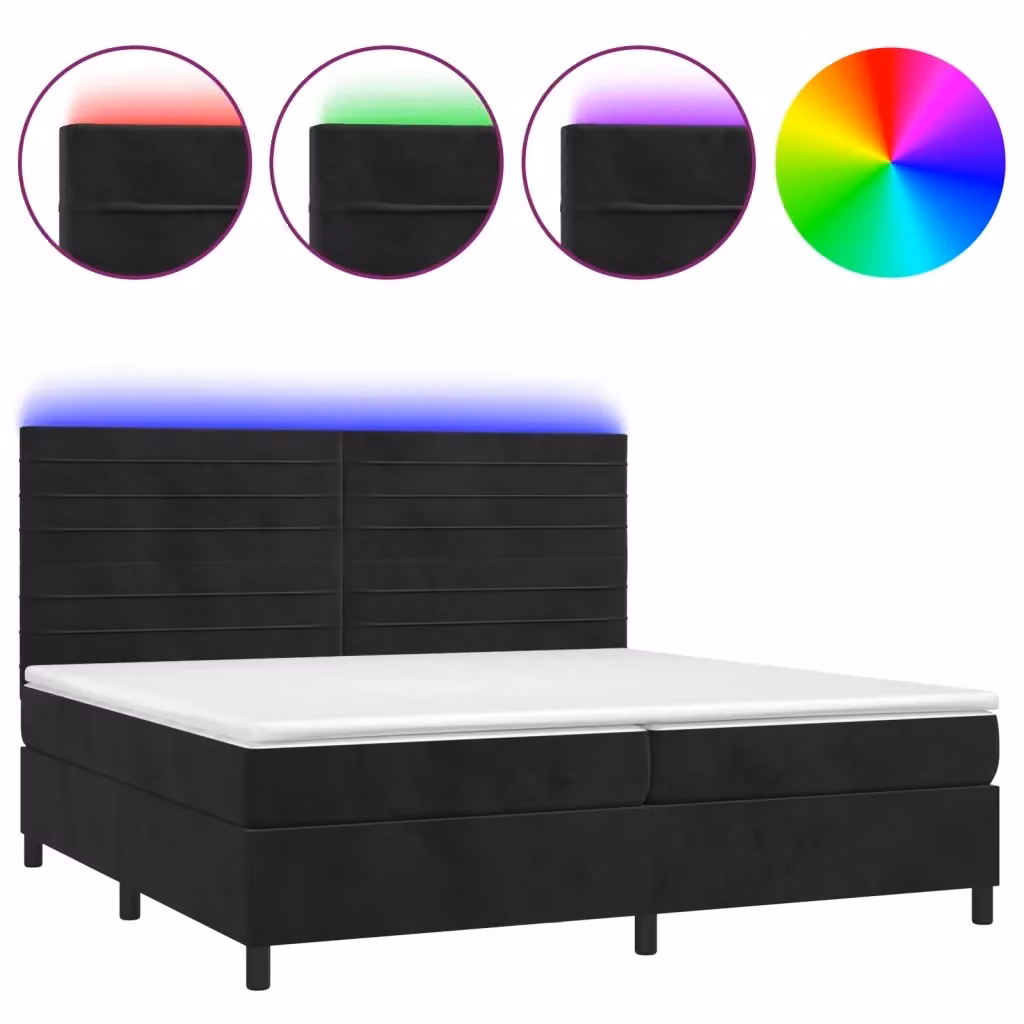 Letto Ibrido vidaXL con Materasso a Molle Individuali e Illuminazione LED, Rivestimento in Velluto Nero, L/P: 200 x 200 cm – 2