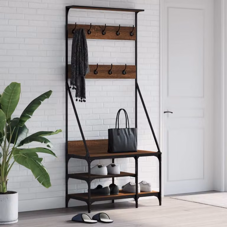 vidaXL Appendiabiti con Porta Scarpe e Panchina in Rovere Marrone L: 80 cm, P: 40 cm, H: 184 cm