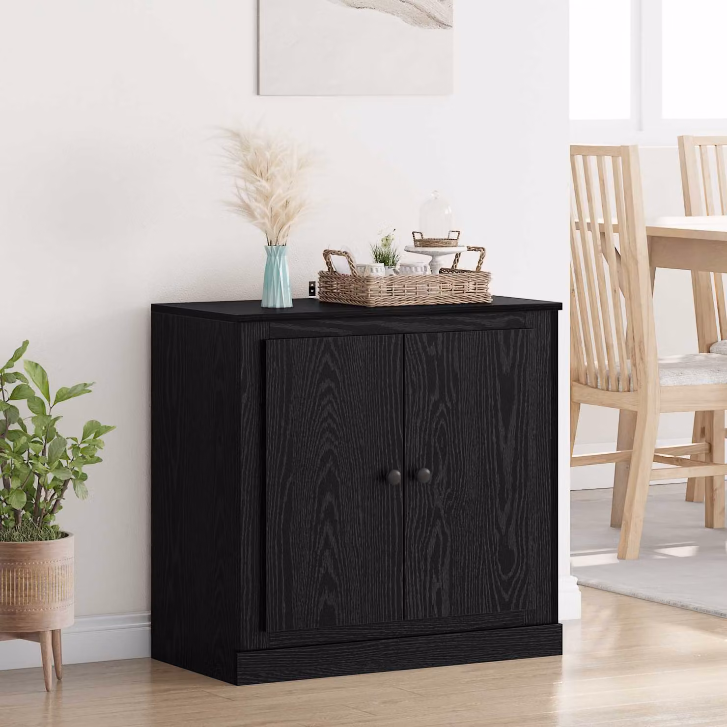 Credenza vidaXL in legno ingegnerizzato Rovere Nero, stile rustico, L: 70 cm, P: 35,5 cm, H: 67,5 cm
