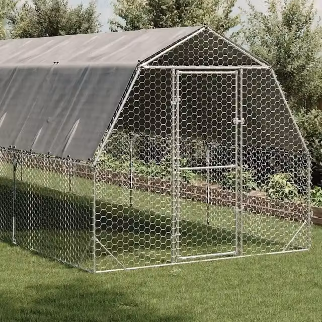 Recinto per polli Videx con tetto in acciaio zincato color argento L: 12 m, H: 2,25 m, P: 2,5 m
