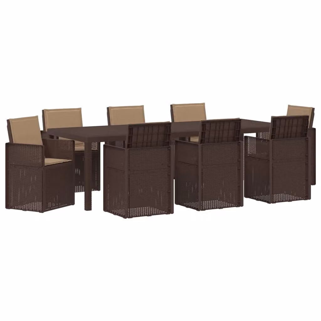 Set da pranzo per giardino e terrazzo vidaXL in plastica da 9 pezzi, marrone e beige – 2