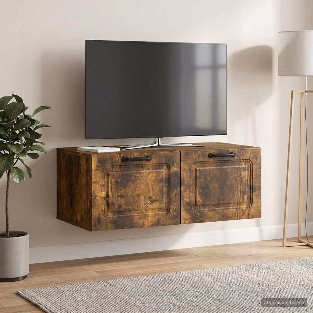 Mobile Porta TV da Muro vidaXL Moderno in Rovere Fumo, L 78,5 cm x P 41 cm x H 30 cm