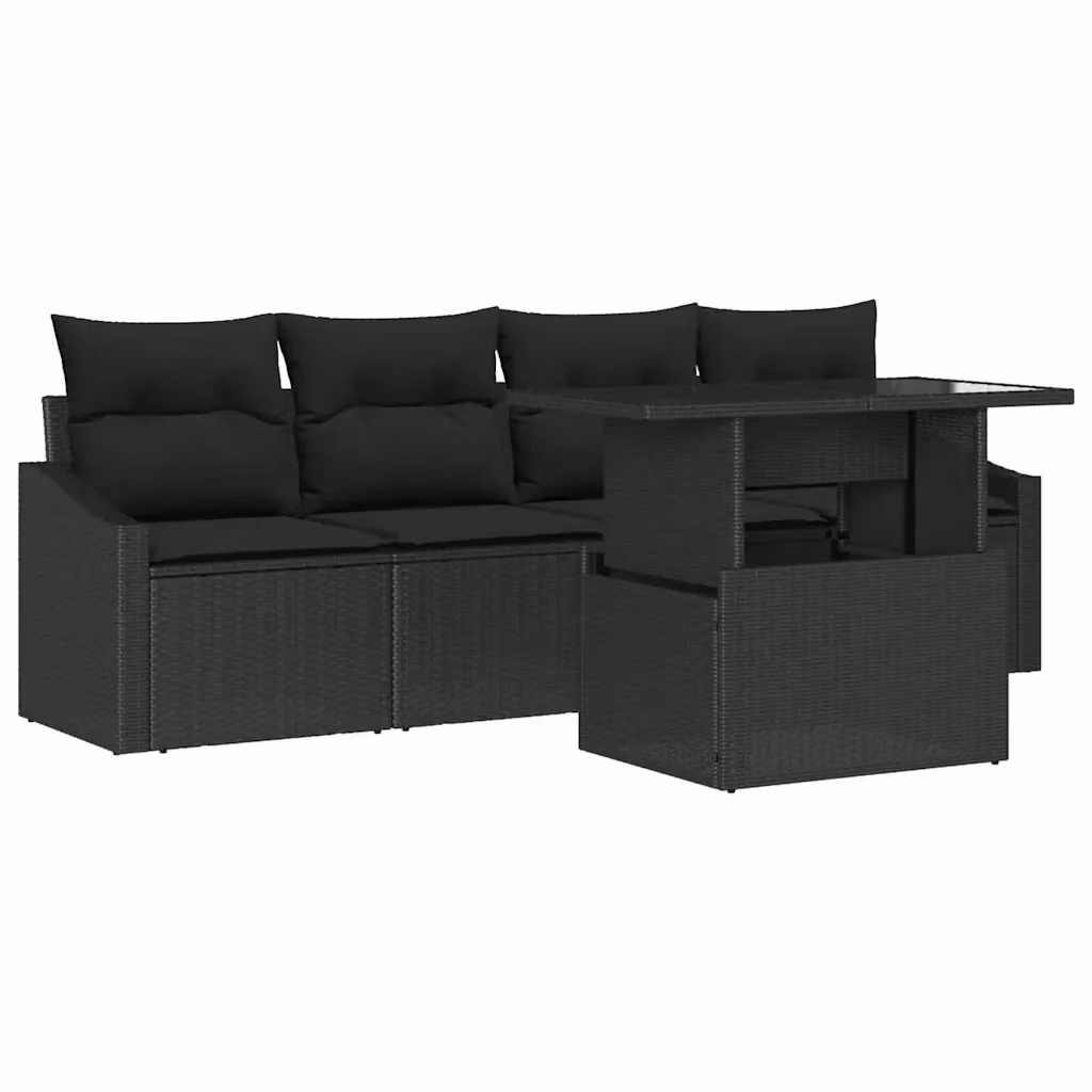 Set Divano da Giardino vidaXL 5 Pezzi in Polyrattan Nero con Cuscini e Tavolino – 2