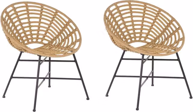 Set di 2 sedie da giardino Boho Beliani in rattan sintetico e metallo marrone chiaro