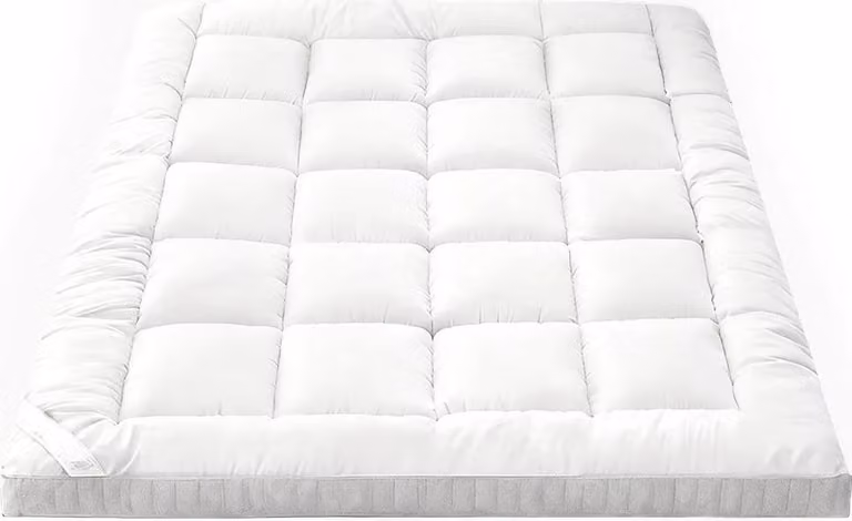 Sottostrato per materasso - Topper - Spessore 10 cm - Fibra di poliestere 3D - Antiscivolo con angolari fissanti - 135x200 cm - Bianco