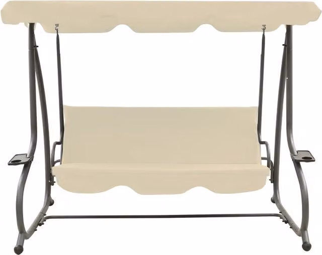 Panchina a Dondolo da Giardino | Panca da Giardino con Baldacchino Bianco Sabbia