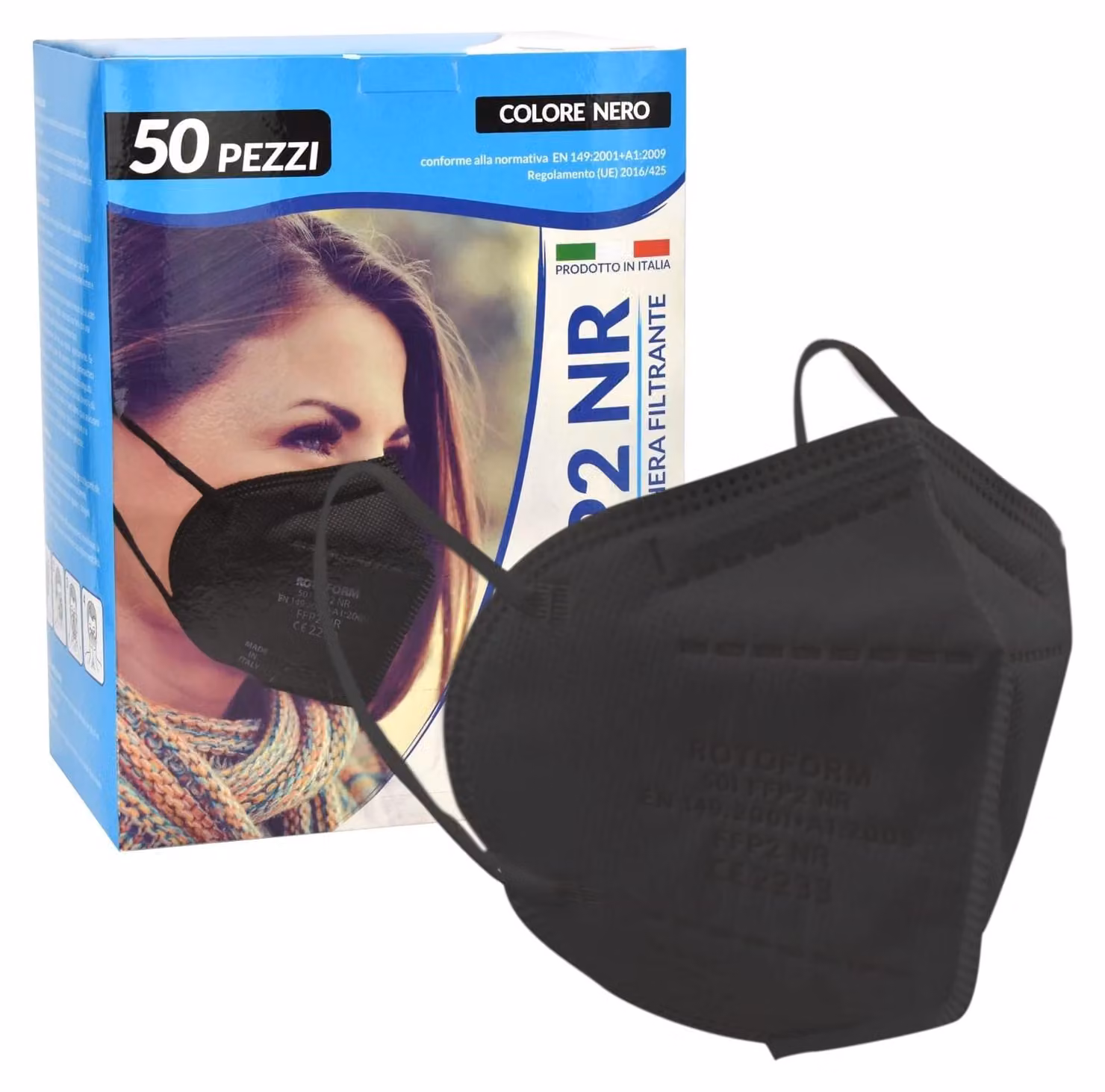 Omgoods - 50 mascherine FFP2 nere, con 5 strati