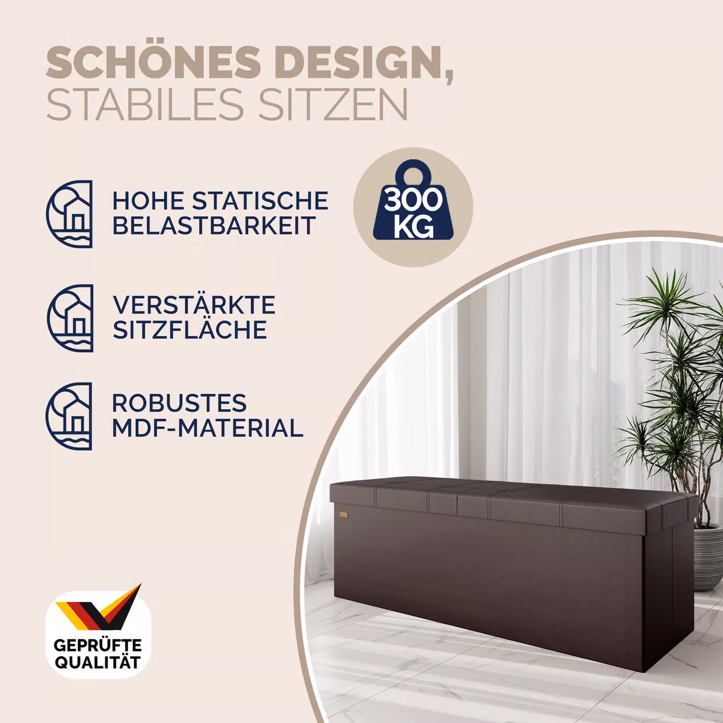 Cassapanca Casaria marrone in MDF con coperchio L: 115 x P: 38 x H: 38 cm – 2