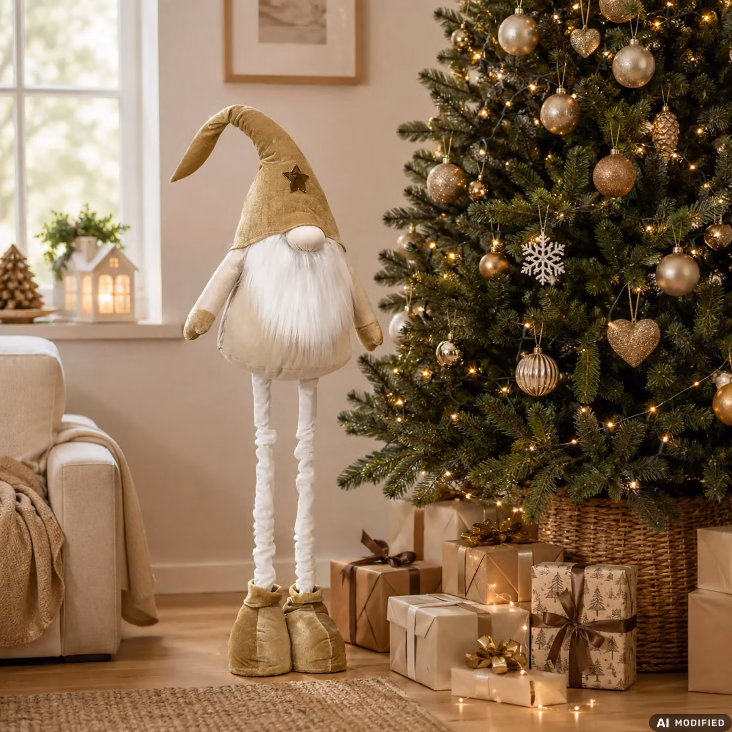 Vestiamo Casa Gran Natale Gnomo decorativo con gambe allungabili Oro Altezza max: 125 cm – 2