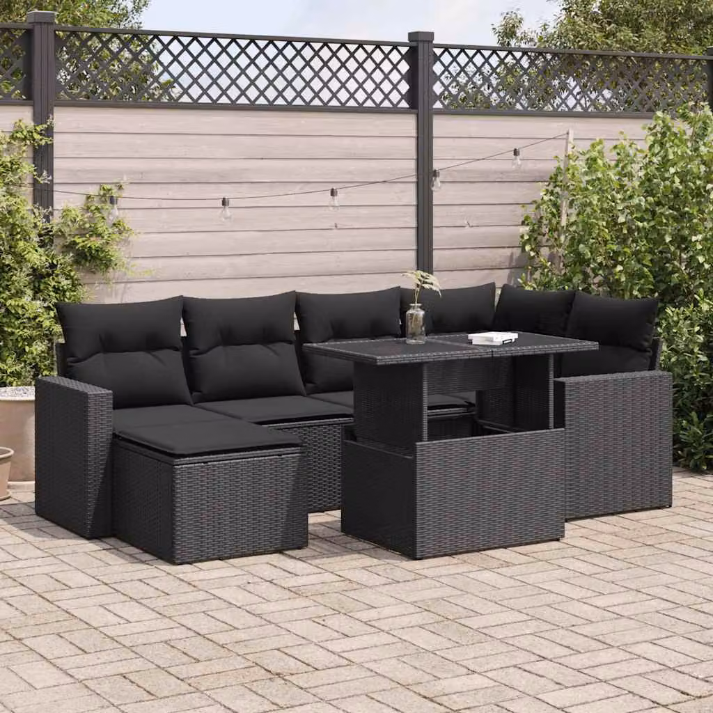 Maison Exclusive - Set da giardino 7 pezzi con cuscini in polyrattan nero