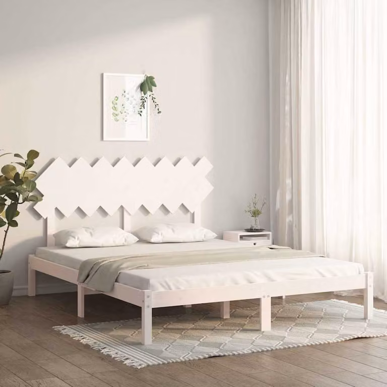 vidaXL Giroletto in Legno Massello di Pino Bianco L: 160 cm, P: 200 cm