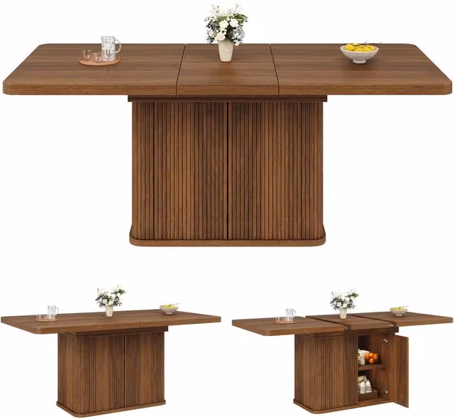 Tavolo da pranzo allungabile 120-160 x 90 cm in MDF; struttura in metallo nero; rovere chiaro