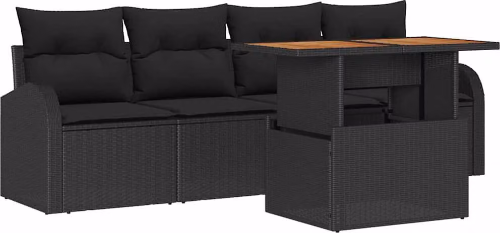 Set Divano da Giardino con archiviazione 5 pcs Nero Poly Rattan