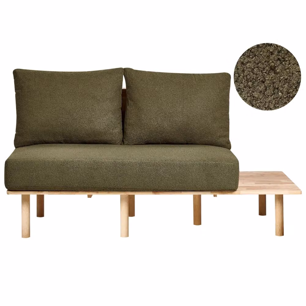 Divano a 2 posti Beliani in tessuto bouclé verde con dettagli capitonné e struttura in legno di gomma per il tuo soggiorno L: 155 cm, P: 74 cm, H: 76 cm – 2