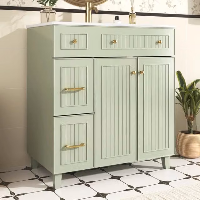 Mobile bagno REDOM verde con lavabo in ceramica L: 81,7 cm, P: 46,8 cm, H: 90 cm – 1