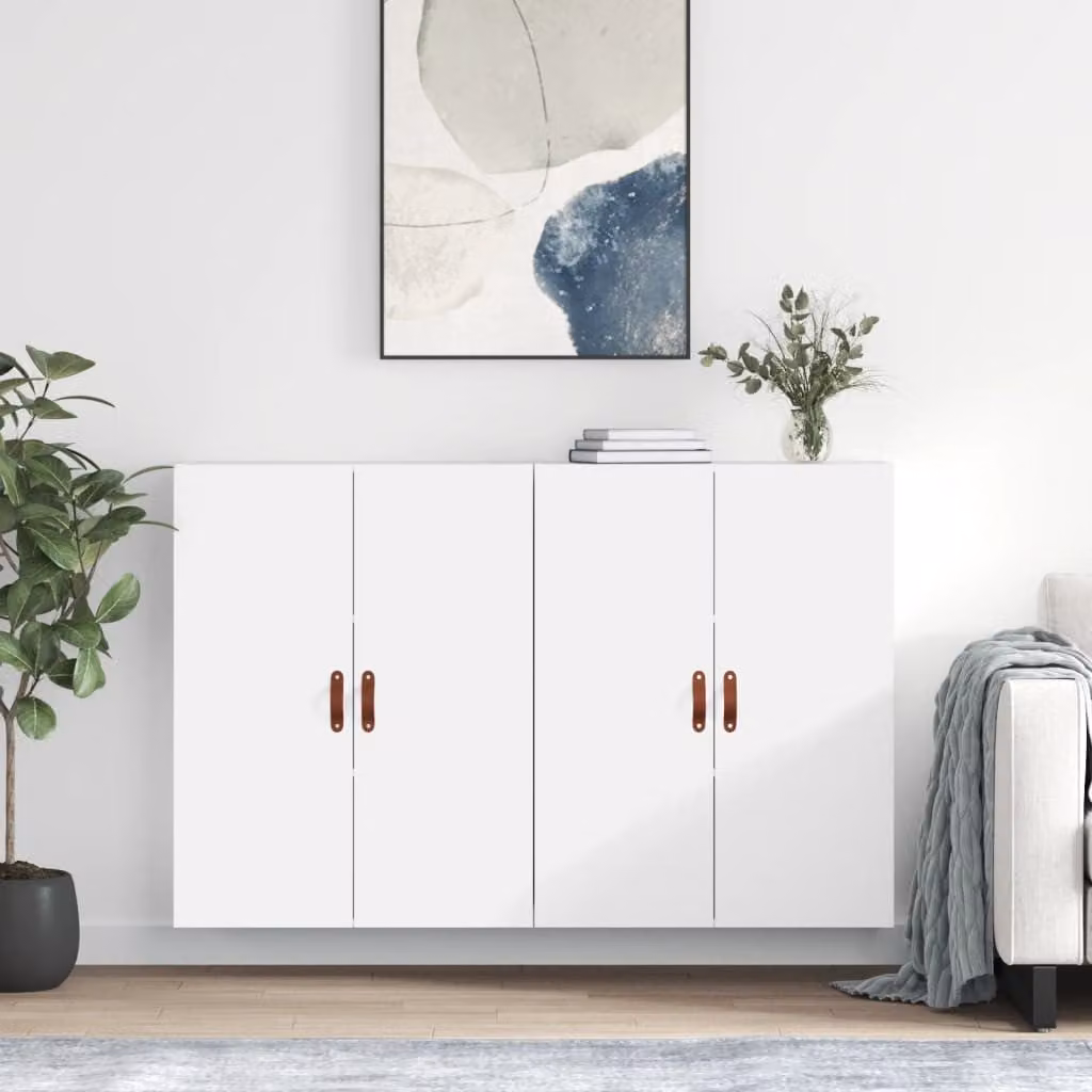 Set di 2 mobili a parete moderni vidaXL in bianco opaco, L: 69,5 cm, P: 34 cm, H: 90 cm