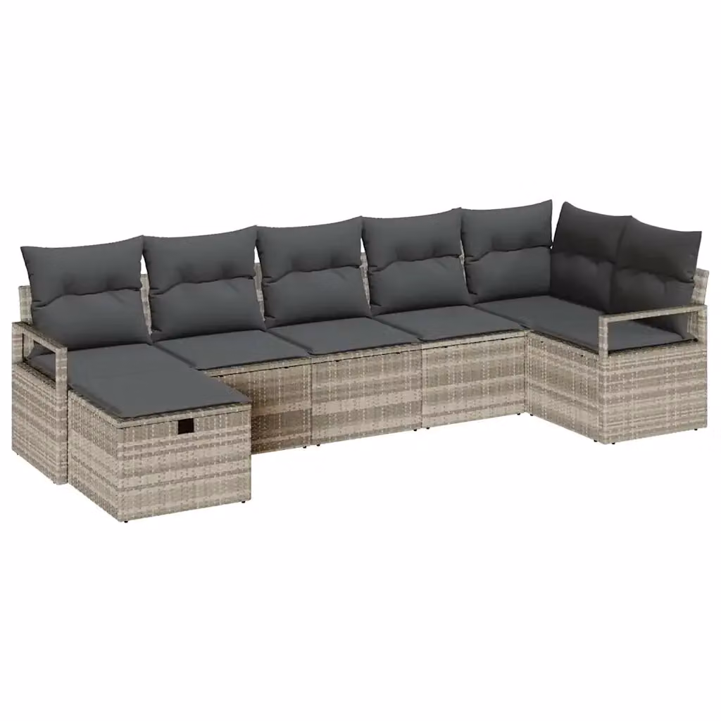Set di divani da giardino vidaXL a 7 posti in rattan e metallo, colore grigio, con cuscini inclusi e struttura a forma di U – 2