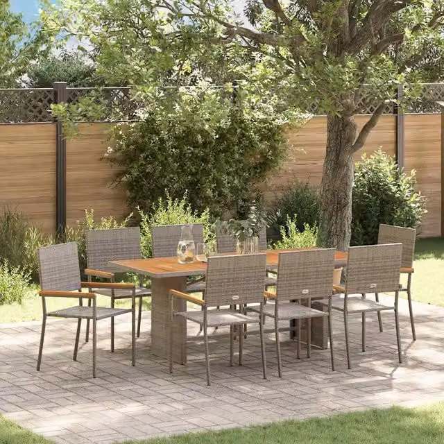 Set da Pranzo per Giardino 9 pz Grigio polyrattan 3365433