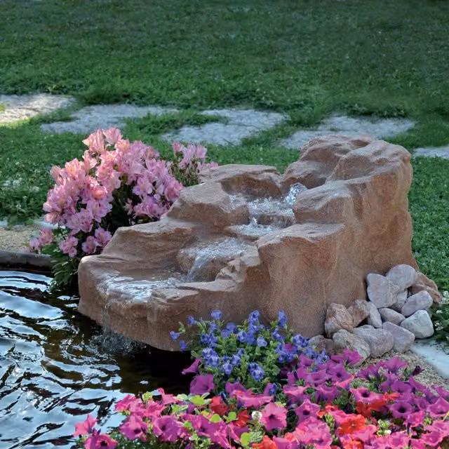Roccia Artificiale con Sorgente 100x60x40 cm per Laghetti da Giardino in Vetroresina