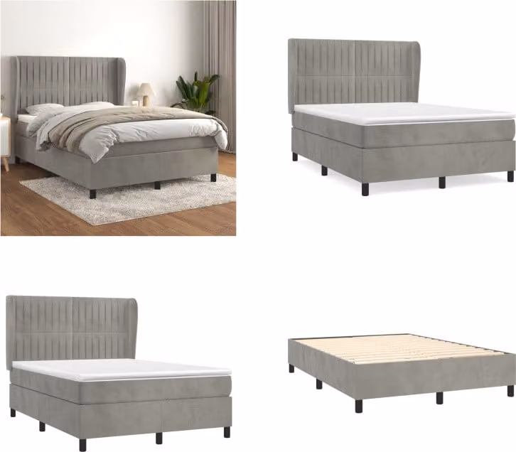 vidaXL Letto boxspring con materasso grigio chiaro 140x190 cm in velluto - Letto boxspring - Boxspringbetten - Bett - Schlafzimmermöbel