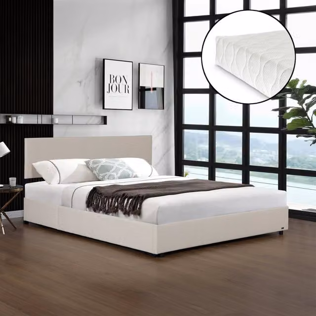 Letto Contenitore Juva Apertura a Ribalta Letto Matrimoniale con Materasso 160x200 cm Velluto a Coste Beige Corium