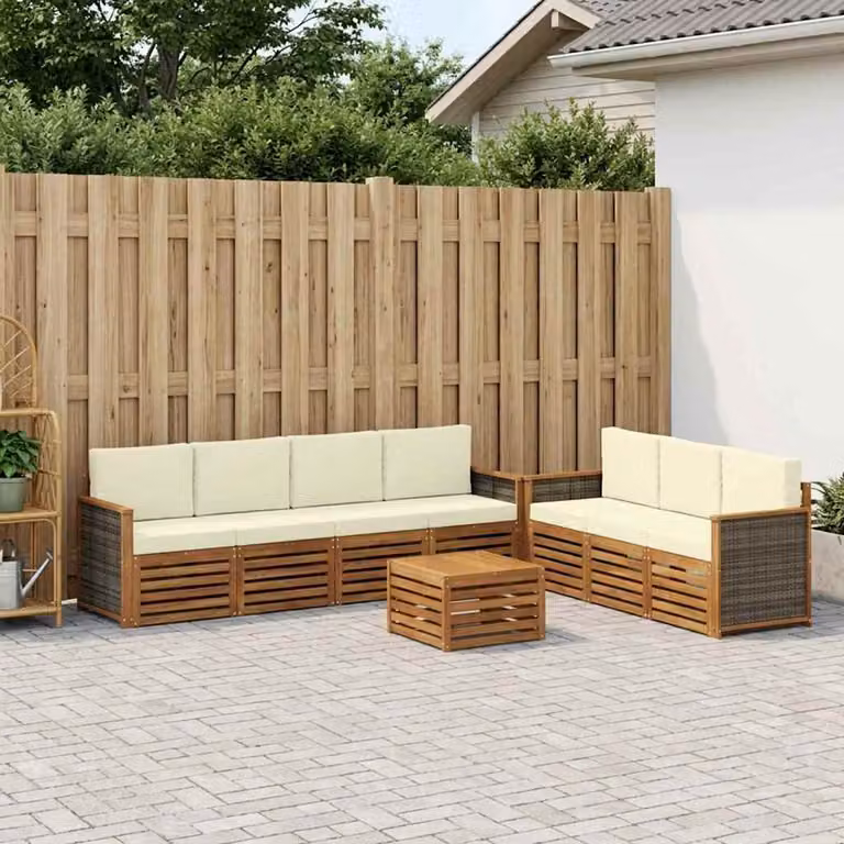 Set di divani da giardino vidaXL in legno di acacia massello, 8 pezzi, marrone e beige