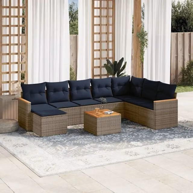Set Divani da Giardino 9 pz con Cuscini Grigio in Polyrattan 3226257
