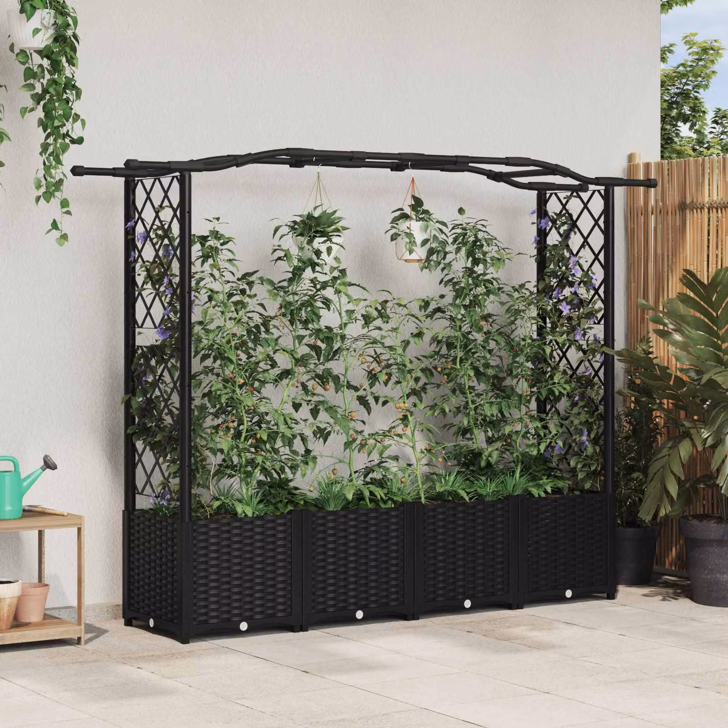 Letto rialzato con griglia e tetto vidaXL, colore nero, L 204 cm x P 40 cm x H 138 cm