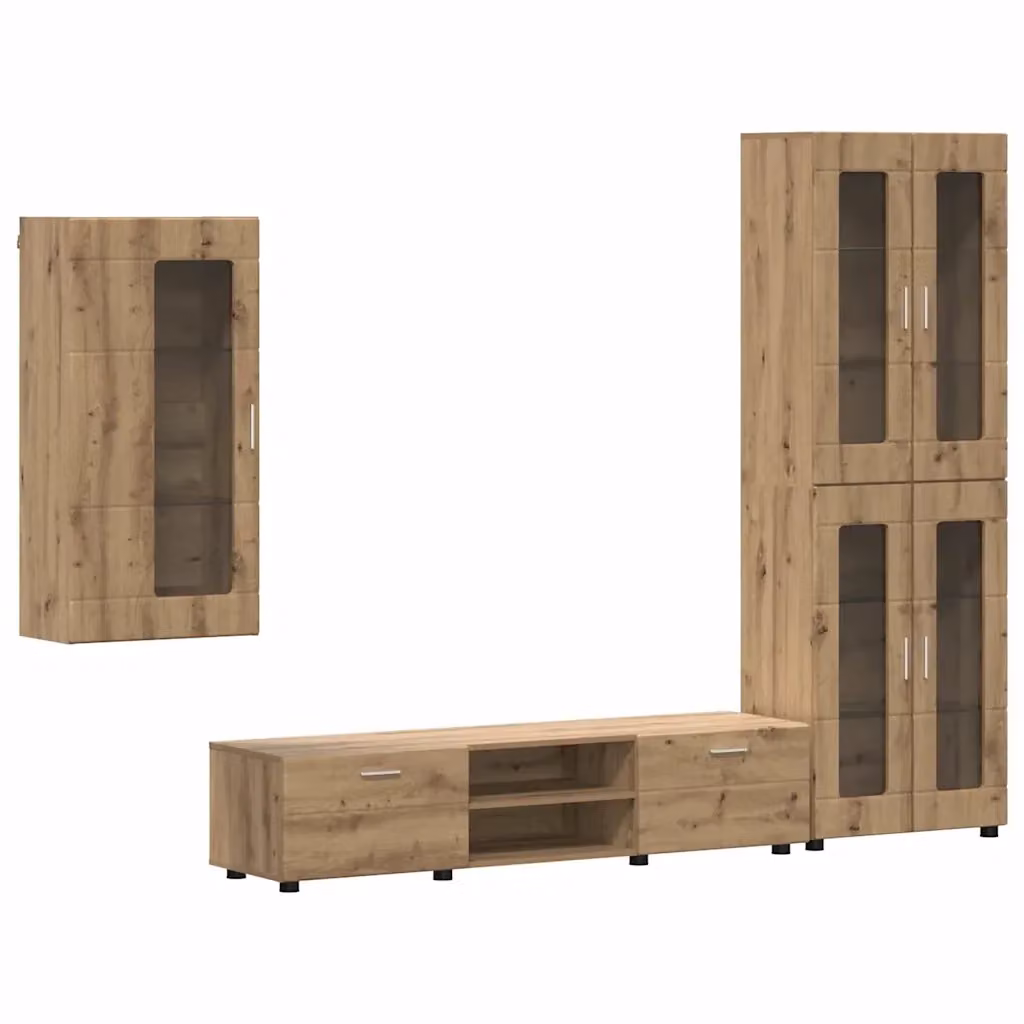 Set mobile TV FLORIN vidaXL in rovere artigianale, 3 pezzi, marrone, L: 150 cm, P: 39 cm, H: 30 cm – 2
