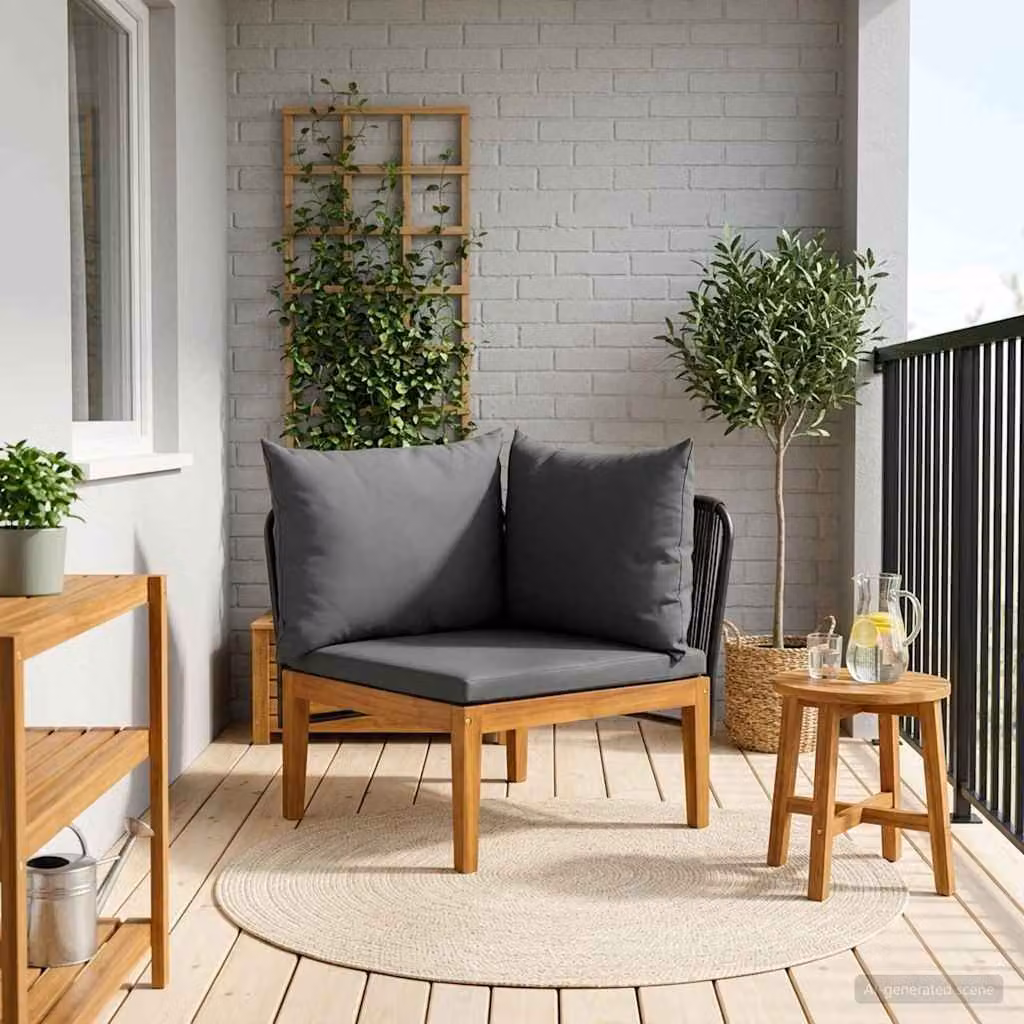 vidaXL Divano angolare da giardino moderno in legno di acacia con cuscini, colore marrone e antracite