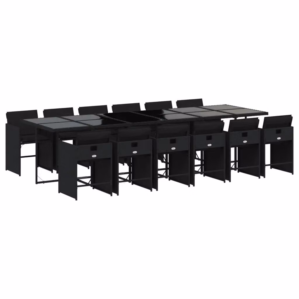 Set da pranzo da giardino vidaXL in polyrattan nero con cuscini e tavolo in vetro, 13 pezzi – 2