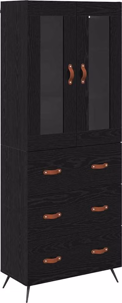 Armadietto alto con ripiano 2 pcs Rovere Nero Legno multistrato