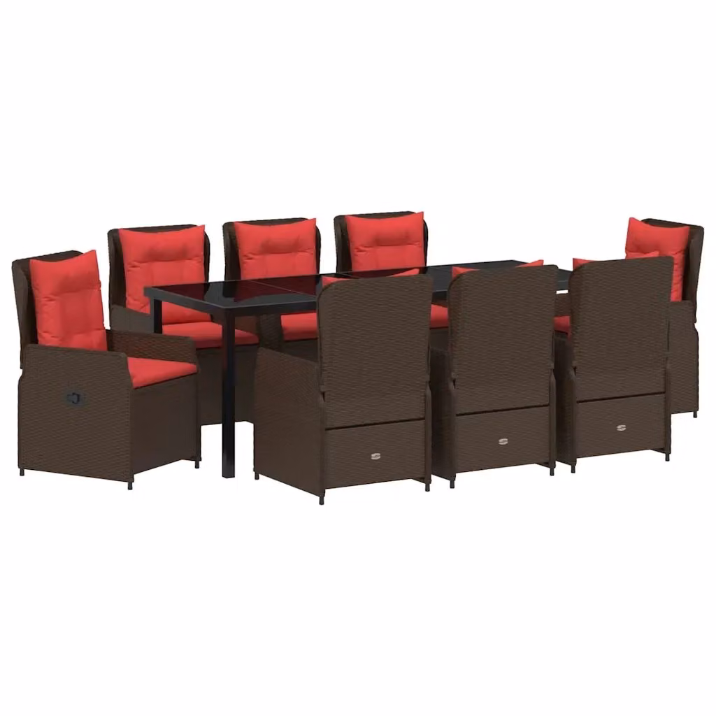 Set da pranzo per giardino e terrazzo vidaXL in polyrattan marrone da 9 pezzi – 2