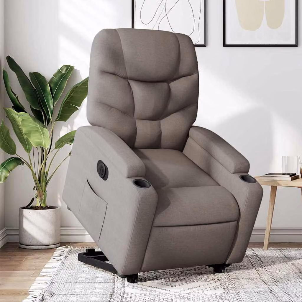Poltrona Alzapersona Reclinabile Elettrica vidaXL in Tessuto Beige e Grigio con Supporto per la Seduta e Braccioli – 1