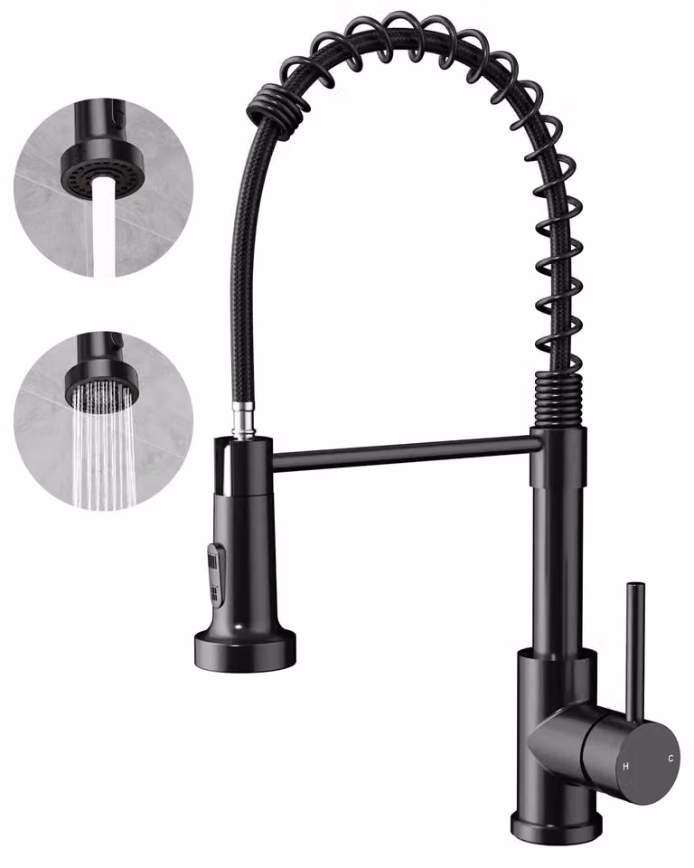 Rubinetto da cucina Rainsworth in acciaio inox nero - Rubinetto da cucina a due getti ad alta pressione con doccia estraibile, rubinetto per lavello con rotazione a 360° adatto alla cucina