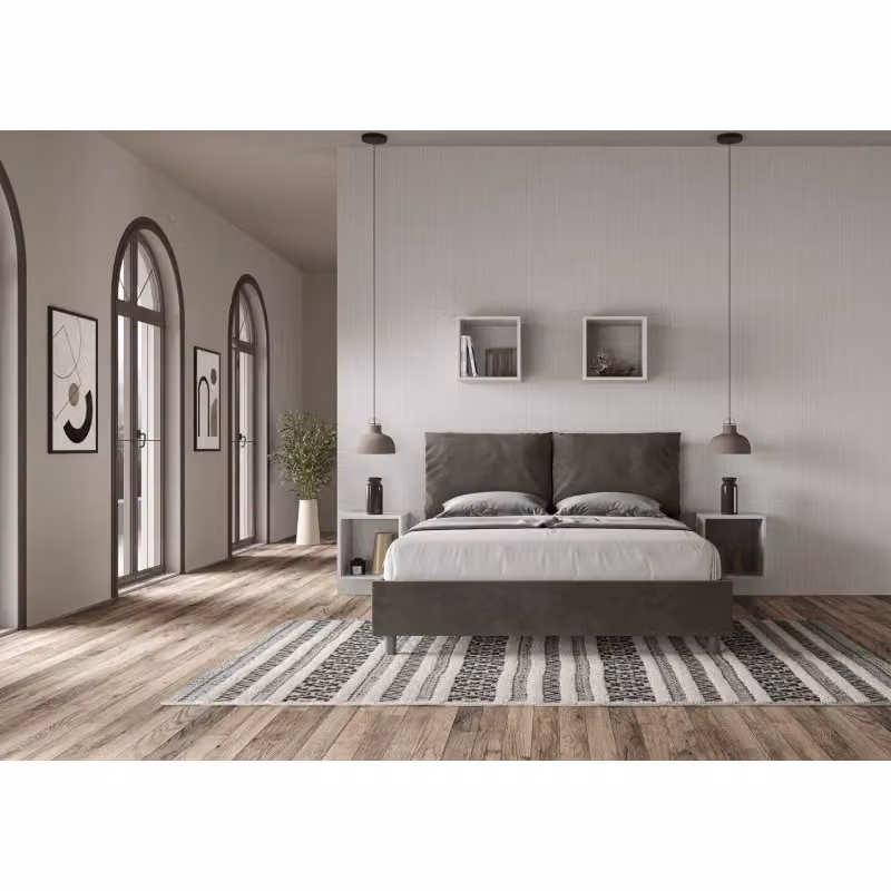 Letto matrimoniale alla francese Ityhome con contenitore in microfibra grigio L/P/H: 165 x 202 x 110 cm – 2