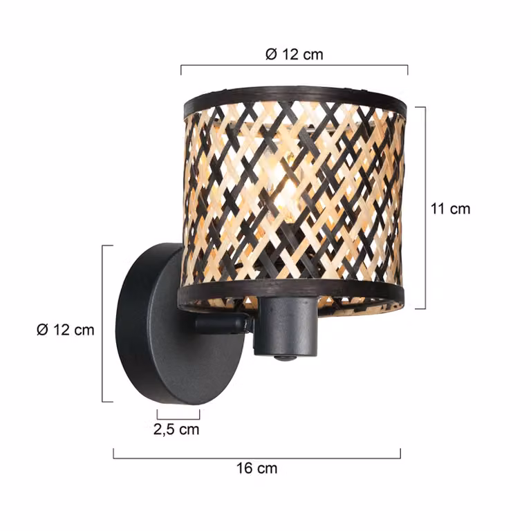 Mexlite Applique da parete Sumba, dimmerabile, Nero, Soggiorno / Sala da pranzo, Metallo, Applique