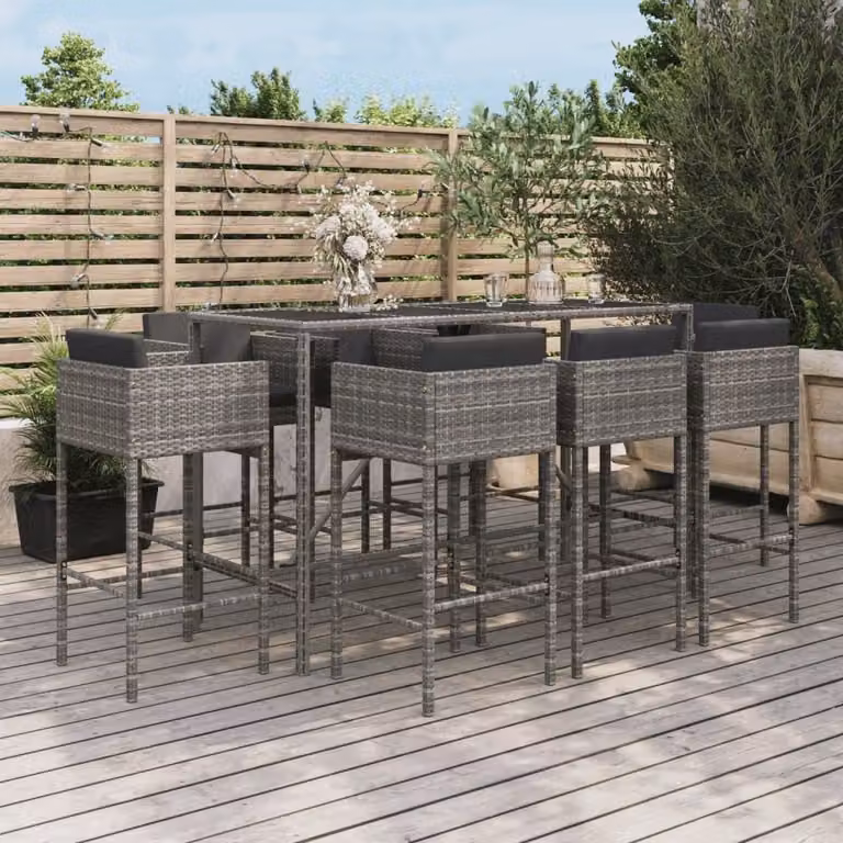Maison Exclusive - Set Bar da Giardino 9 pz con Cuscini in Polyrattan Grigio