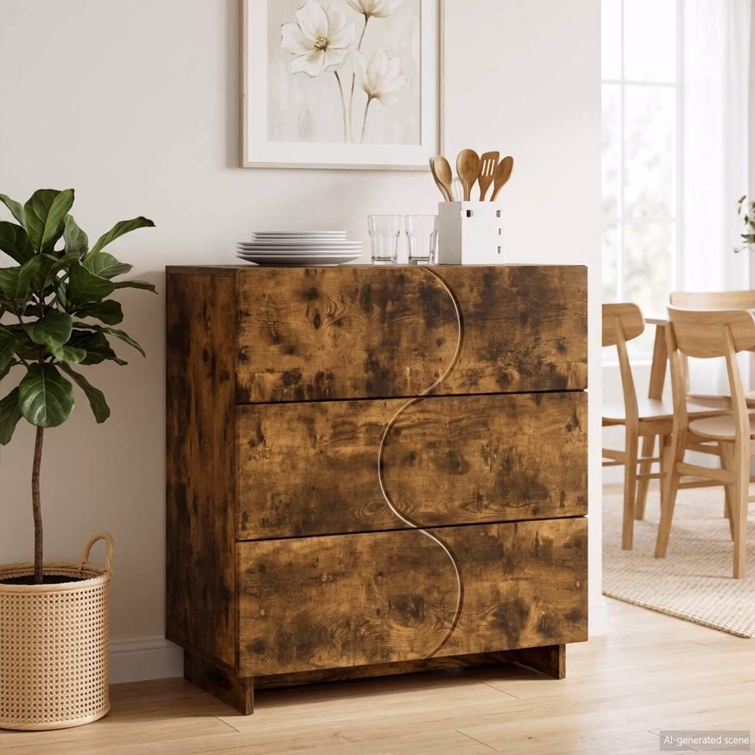 Credenza moderna vidaXL in legno ingegnerizzato color rovere fumo L: 70 cm, P: 38 cm, H: 75 cm