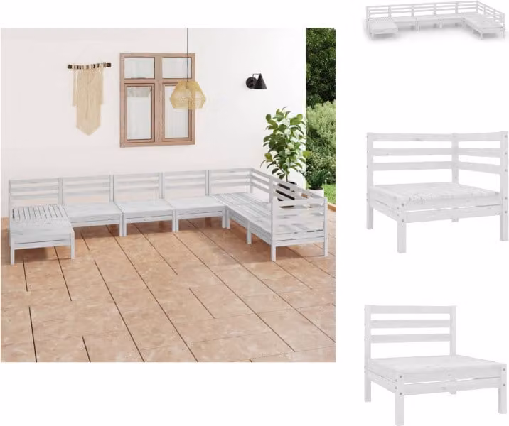 vidaXL set da salotto da giardino 8 pezzi in legno di pino massiccio bianco - Set di mobili da giardino