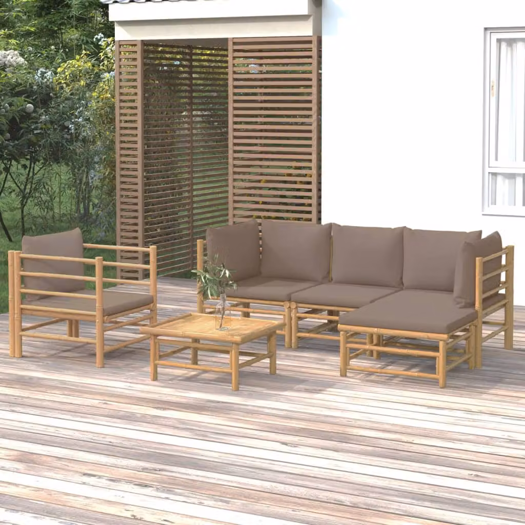 Set Salotto da Giardino vidaXL in Bambu con Cuscini Beige e Marrone per Esterno
