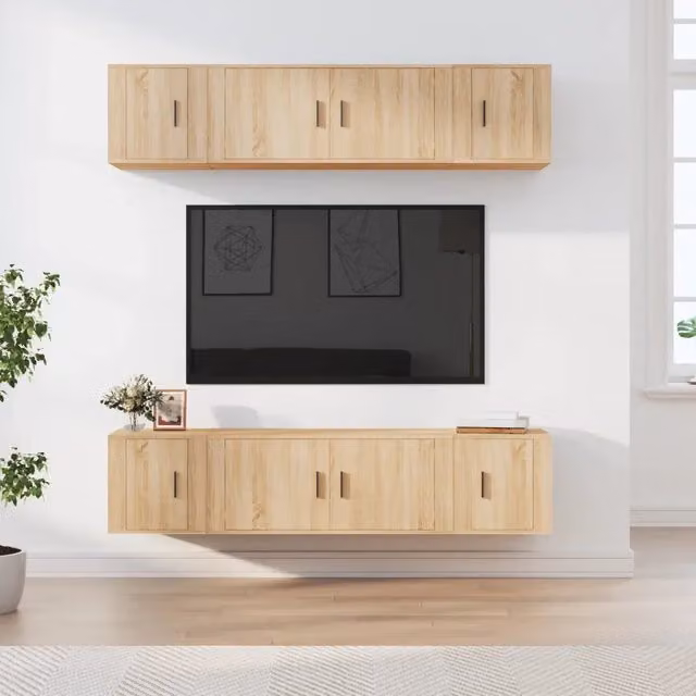 Set di mobili porta TV da 6 pezzi vidaXL in legno multistrato color rovere color marrone per il tuo soggiorno – 1