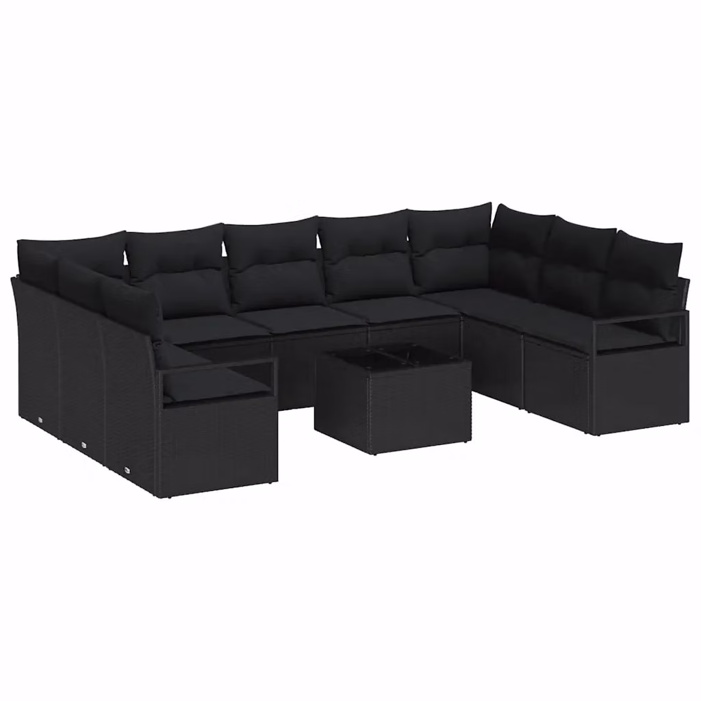 Set Divano da Giardino vidaXL a Forma di L con Tavolino, 10 Pezzi, Nero – 2